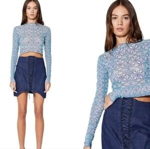 RtA Tomas Patterned Long Sleeve Crop Top